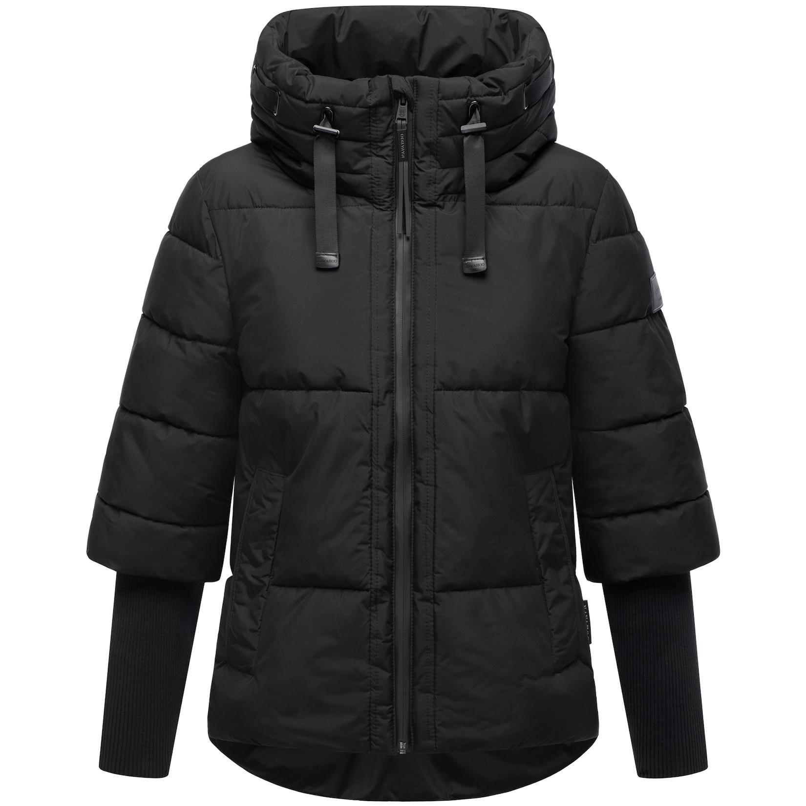 NAVAHOO Damen Winter Steppjacke gesteppt Winterjacke mit Kragen, Kapuze, gefüttert, langen Rippbündchen Lotusherz