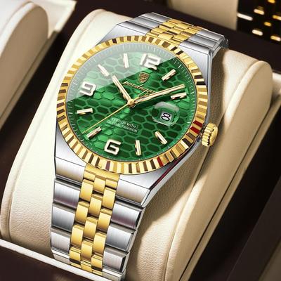 Uplifted Finds Poedagar High Quality Mens Quartz Watch Waterproof Luminous Date gold Green