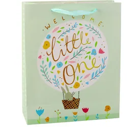 Geschenktüte zur Geburt Hase Blumen Grün 32 x 26 x 12 cm