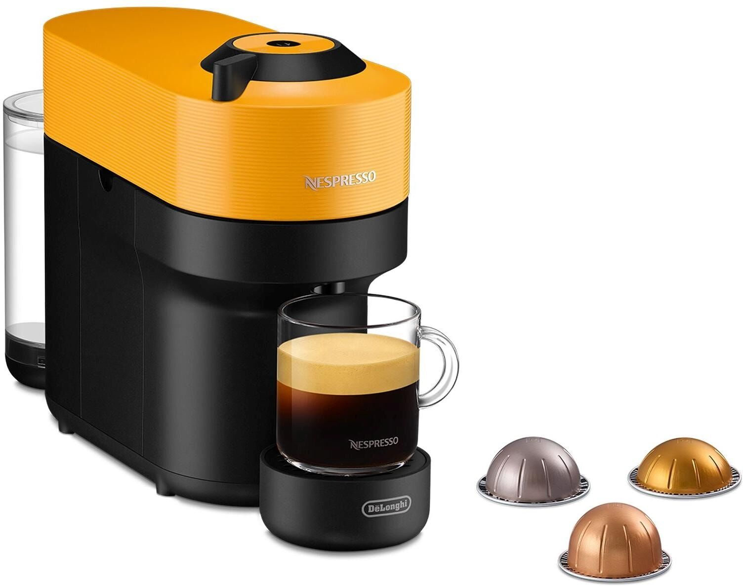DeLonghi Kapselmaschine "Vertuo Pop", Energieeffizienz: A+, gelb (gelb, schwarz), B:13,6cm H:25cm T:42,6cm, Kaffeemaschinen, Kapselmaschine gelb, schwarz Einheitsgröße
