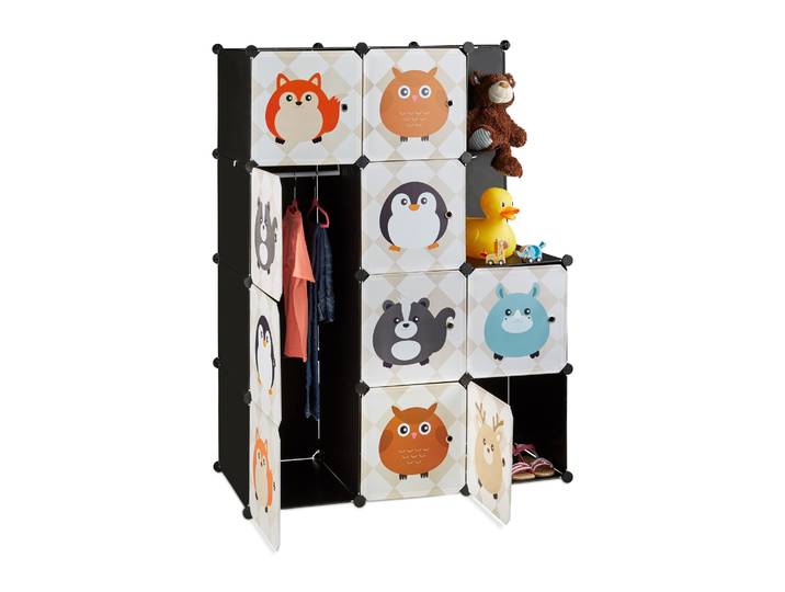 Steckregal Kinderzimmer mit Tiermotiven Beige-Weiss-Schwarz