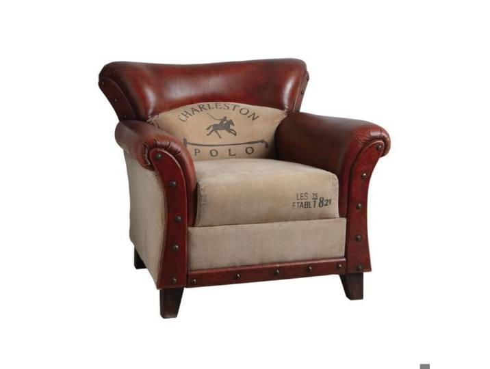 Fauteuil en coton et cuir de buffle Charleston polo