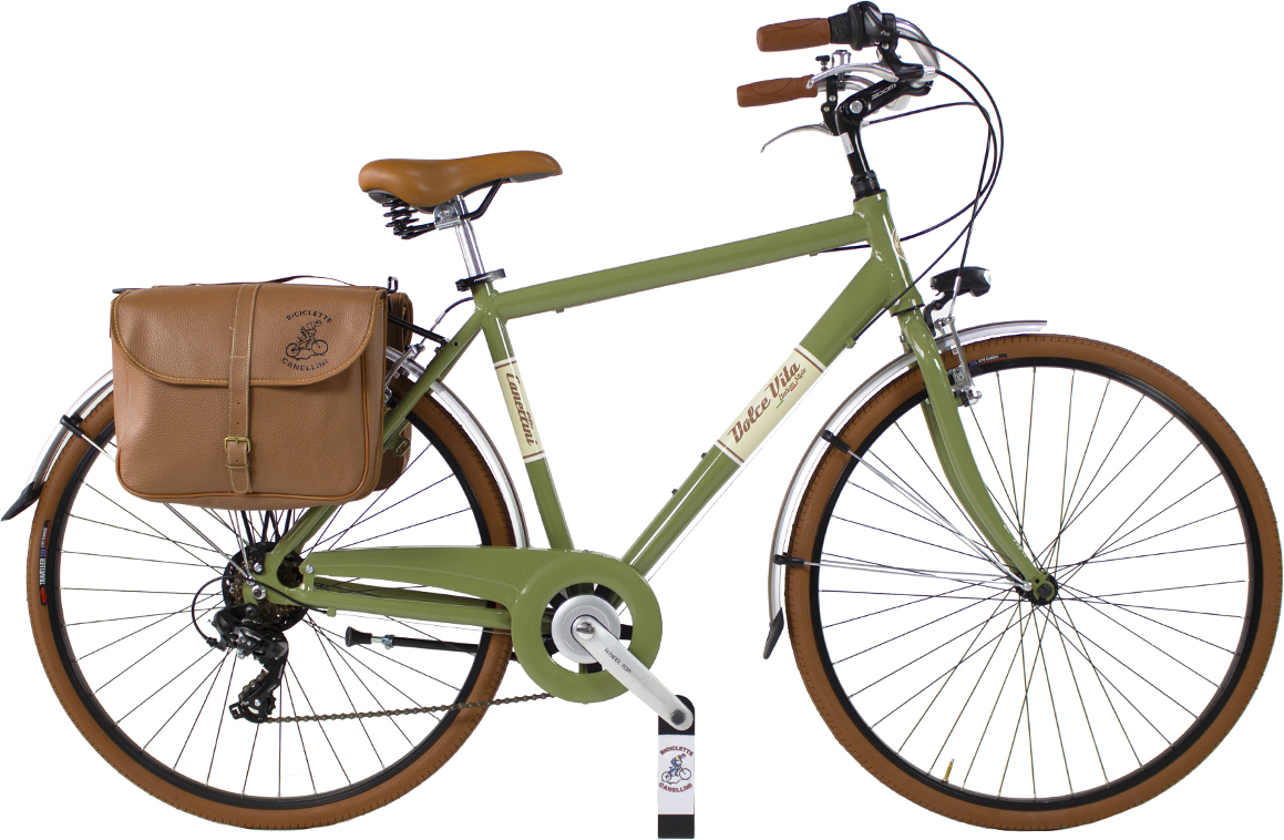 Dolce Vita by Canellini Fahrrad Citybike Mann Aluminium mit Tasche - Olivegrun 54
