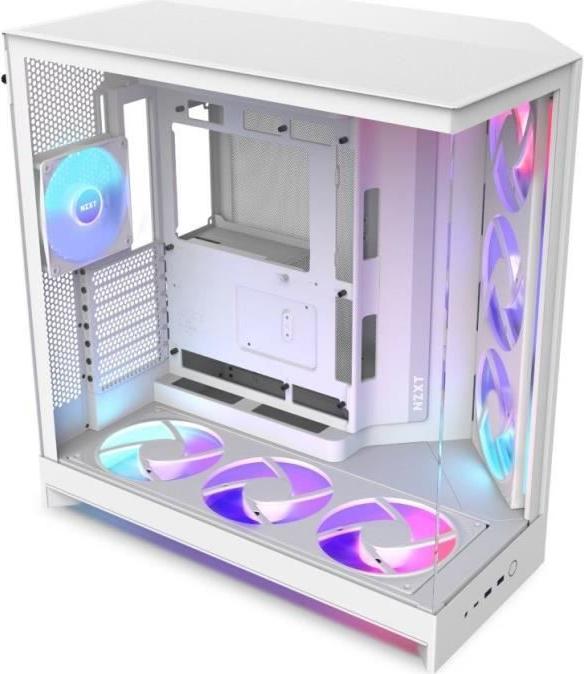 Gehäuse Midi-Tower NZXT H9 Flow RGB+, RGB Lüfter inklusive, Weiß, NZXT CAM Steuerung, Dual-Kammer, 420mm Radiator Unterstützung