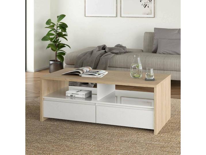 Shote - Table basse\, 120x60x46 cm chêne brun\, 2 tiroirs