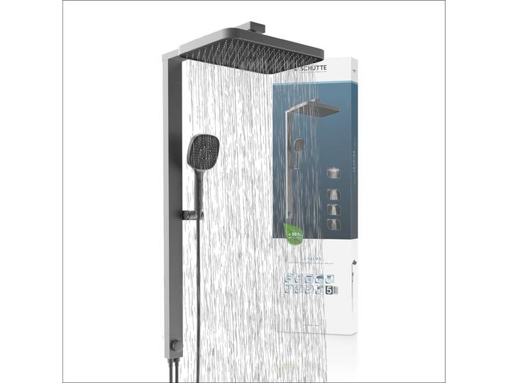 Duschsystem SCHÜTTE LA PALMA , silber (graphit matt), H:105cm, ABS-Kunststoff, Aluminium, PVC, Brausegarnituren, Duschsystem, Regendusche, mit Antikalk-Beschichtung, wassersparend