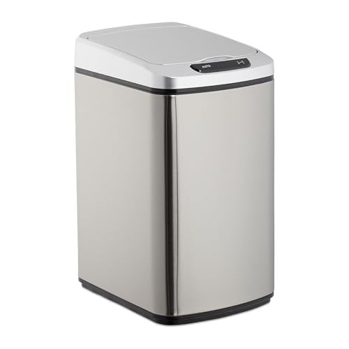 Relaxdays Sensor prullenbak 21,5 liter, zilver