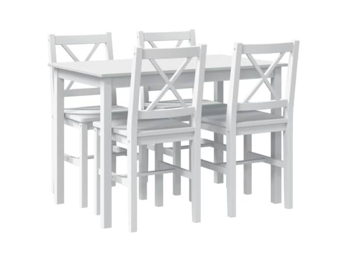 5-tlg. Essgruppe Weiß, Esstisch Massivholz mit 4 Stühlen Massivholz, gebeizte Oberfläche, Esszimmer, Küche, vier Stühle, ein Tisch