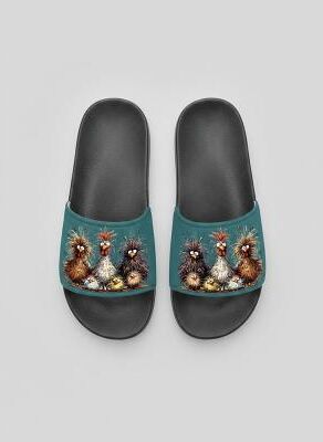LightInthebox Women's Funny Chicken Print Slide Sandals – Comfortable Casual Slides for Summer Beachwear