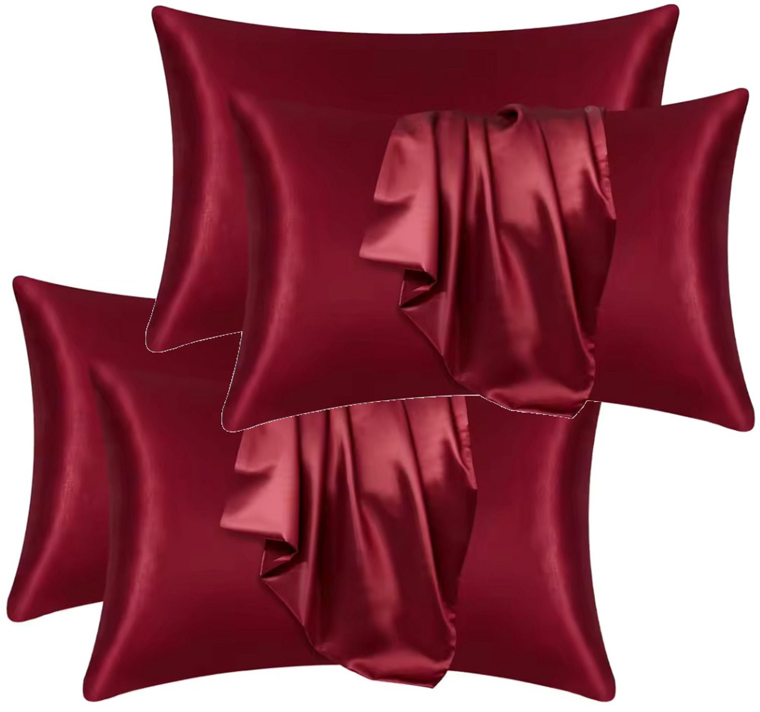 CHPN Set van 4 Satijnen Kussenslopen Bordeaux Rood - 50 x 70 cm