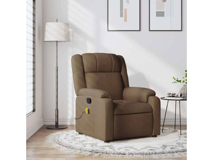 YUTAASU Massage Recliner Chair Brown Fabric Manual Reclining, 6 Vibration Points, USB Powered, Side Pocket, Wood Frame, 110 kg Capacity