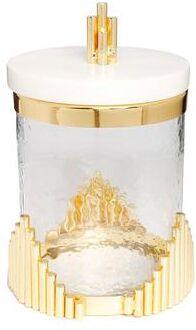 Classic Touch Small Glass Canister with Marble Lid and Symmetrical Gold Design