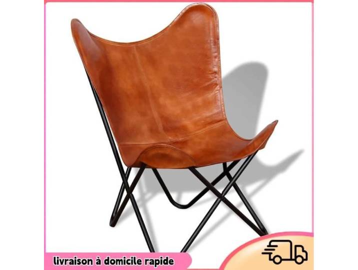 Cocosity Chaise papillon Marron Cuir véritable - 7894202871987