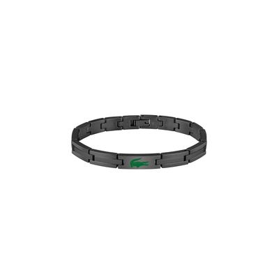 Gliederarmband LACOSTE "STENCIL", grau (schwarz, grün), Armbänder, Damen, 19,5cm, Edelstahl, Gliederarmband, Emaille