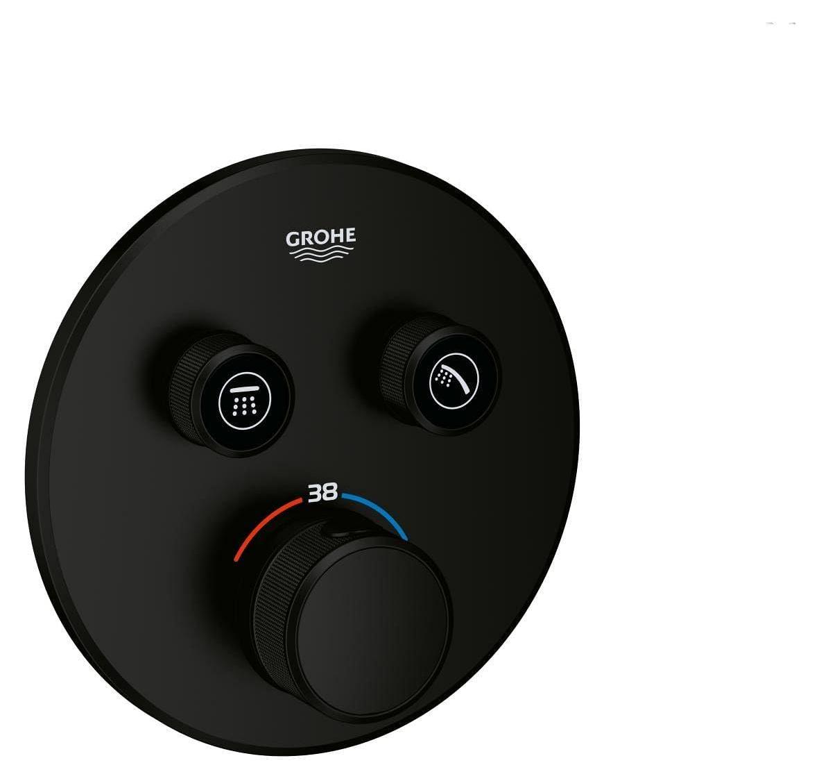 Inbouw Thermostat 2-Wege, Druck/Dreh, 38°C Sicherheit, Matt Schwarz