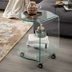 Beistelltischchen aus Glas mit Kunststoffuniversalrollen 45 cm hoch