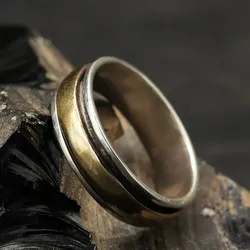 Drachensilber Partner Ring 925 Silber Bronze drehbarer Innen Ring Spinner 58 - Silber;Bronze