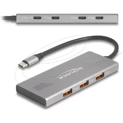 Delock 7 Port USB Hub 10 Gbps mit 4 x USB Type-C Buchse und (USB-C, 7 Ports), Dockingstation + USB Hub, Grau