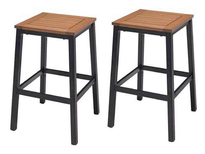METRO Professional Barhocker mit Fußstütze Lynx, 2er Set quadratische Hocker, Aluminium/Eukalyptusholz, 150 kg Tragkraft, Natur/Schwarz