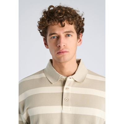 Poloshirt LINDBERGH "Poloshirt Oversize Fit", Herren, Gr. M, beige (sand), Obermaterial: 85% Baumwolle, 15% Polyester, gestreift, oversize, Shirts