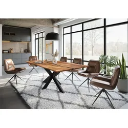 Esstisch Akazie 220x100x74 natur lackiert / Epoxid schwarz, Kreuzgestell anthrazit matt EPOXY