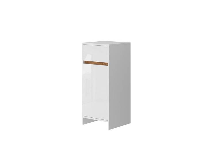 Vicco Midischrank Detmold Weiß Hochglanz/Goldkraft Eiche 35 x 82 cm mit Tür und Schublade, Weiß Hochglanz, Eichefarben, Holzwerkstoff, 1 Schubladen, Rechteckig, 35x82x35 cm, Badezimmer, Badezimmerschränke, Midischränke