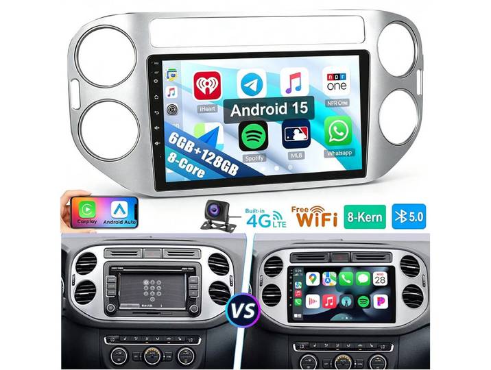 ESSGOO Für VW Tiguan 5N 2010-2016 Autoradio Carplay 6+128G 8-Kern Autoradio (RDS, Digitalradio (DAB), FM, AM, Apple Carplay Android Auto Navi 8-Kern 4G LTE)