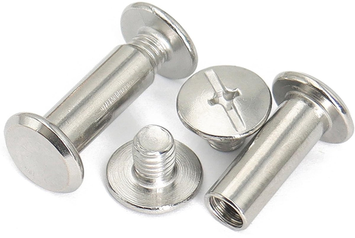 Dailygoods 60 sets roestvrijstalen klinkschroeven M2 x 6 mm voor meubels en decoratieve tassen
