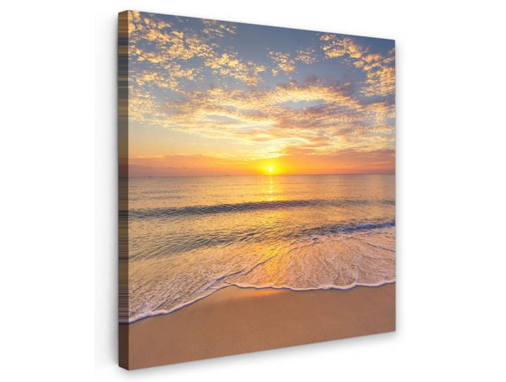 LEINWANDBILD Strand - Sonnenuntergang - Meer Deko Groß 90x90 cm