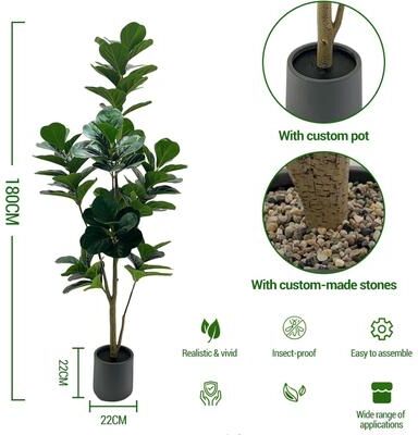 YUN 150 cm Artificial Fiddle Fig Tree with Wood Trunk