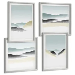 BILDER SET 4er Set - 50x50 cm & 40x60 cm Silberner Rahmen - Berge minimalistische Pastellfarben