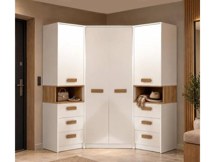 Marmex Möbel Kleiderschrank-Set 17B 195x195cm Weiß Soft Close, Erweiterbar, Schubladen mit Vollauszug