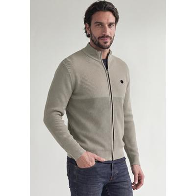 Cardigan STREET ONE MEN, Herren, Gr. S (38), bright beige melange, Web, 100% Baumwolle, comfort fit normal, hoch geschlossener Ausschnitt, Rippbündchen, Strickjacken, mit Zipper