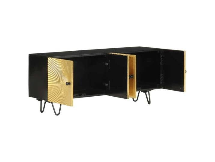Meuble TV - - Noir et doré - 110x30x45cm - bois de manguier massif - Console TV - Entretien Facile 85693056411