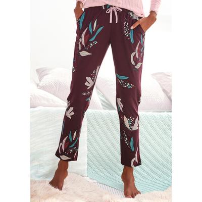 Pyjamahose S.OLIVER, Damen, Gr. 36/38, N-Gr, rot (bordeaux, geblümt), Single Jersey, Obermaterial: 50% Baumwolle, 50% Viskose, geblümt, schmal knöchellang, Hosen Pyjamahose, mit Allover-Druck