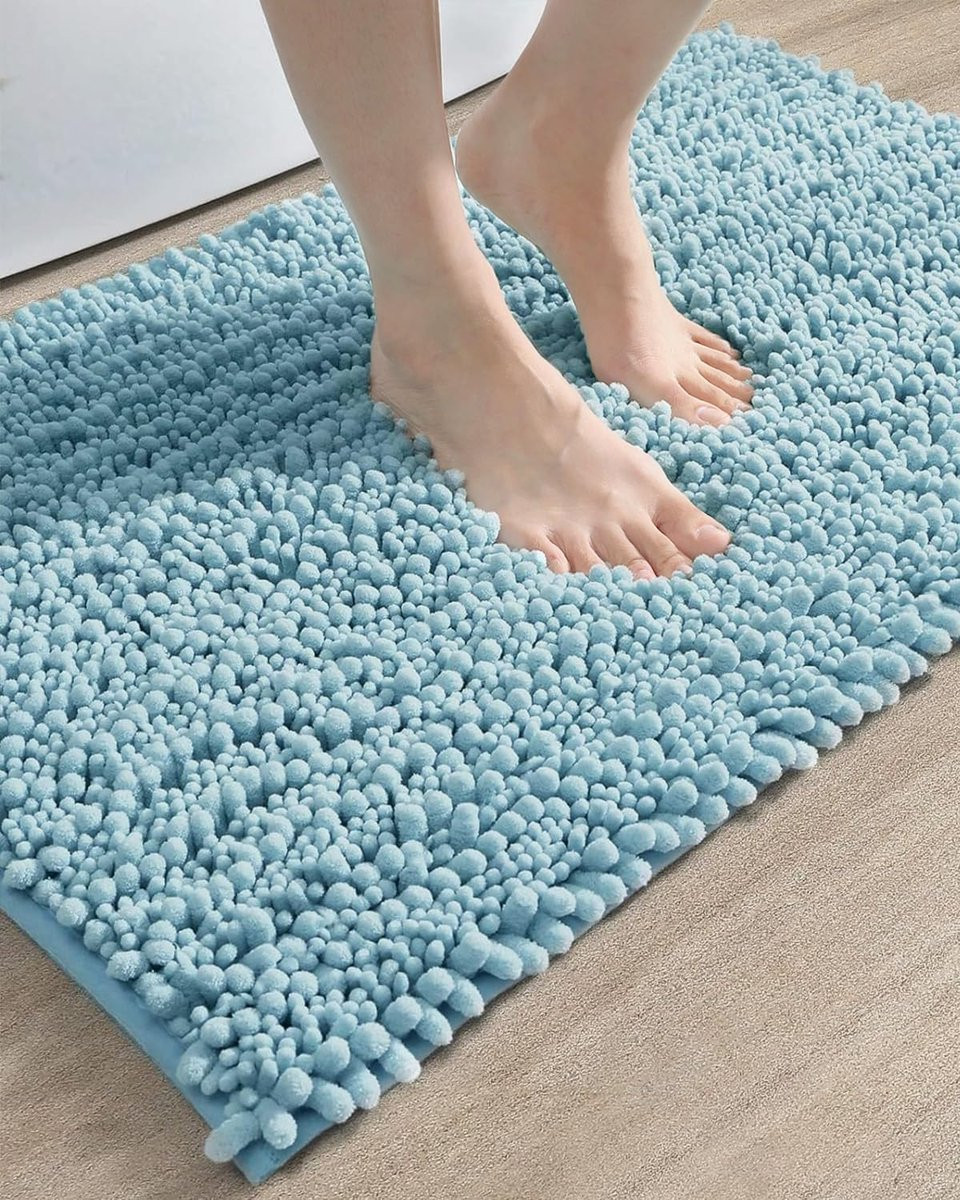 Lichtblauwe zachte antislip badmat en douchemat, sneldrogend en wasbaar, 50 x 70 cm