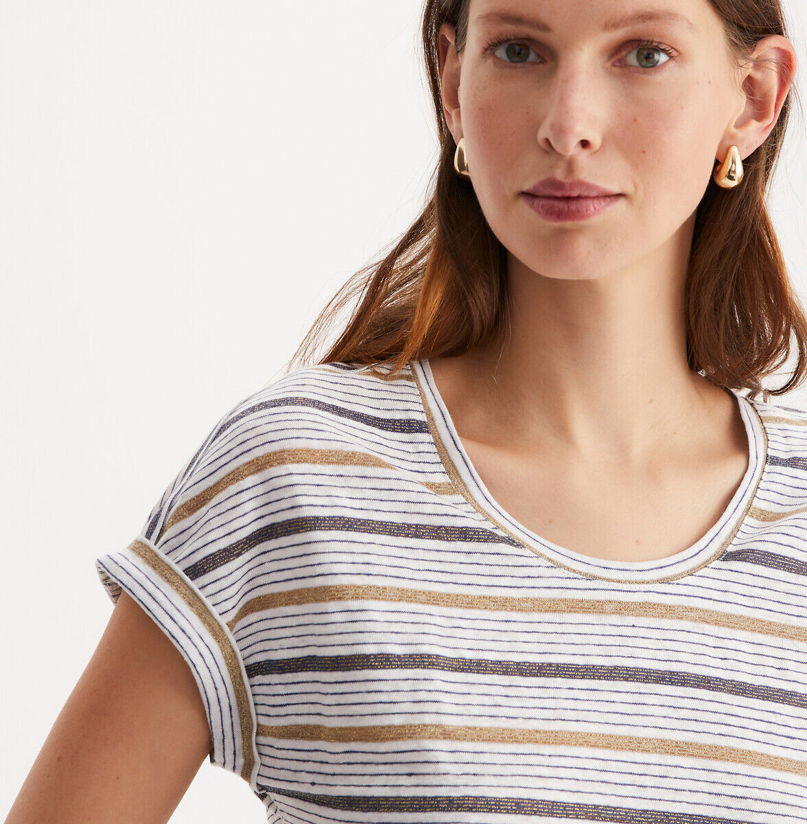ANNE WEYBURN T-shirt rayé en lin, col rond, manches courtes