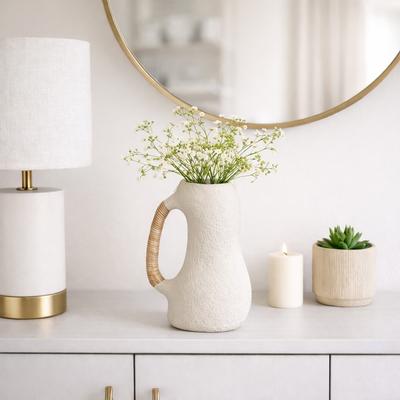 Sagebrook Home Decorative Vase - Ivory Ceramic Cane Wrapped Handle, 13 in.
