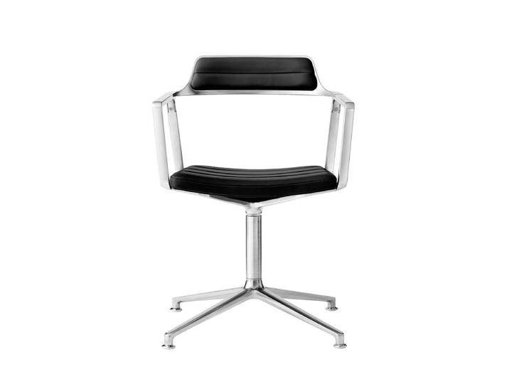 Vipp - 452 Swivel Drehstuhl auf Gleitern, Aluminium poliert / Leder schwarz