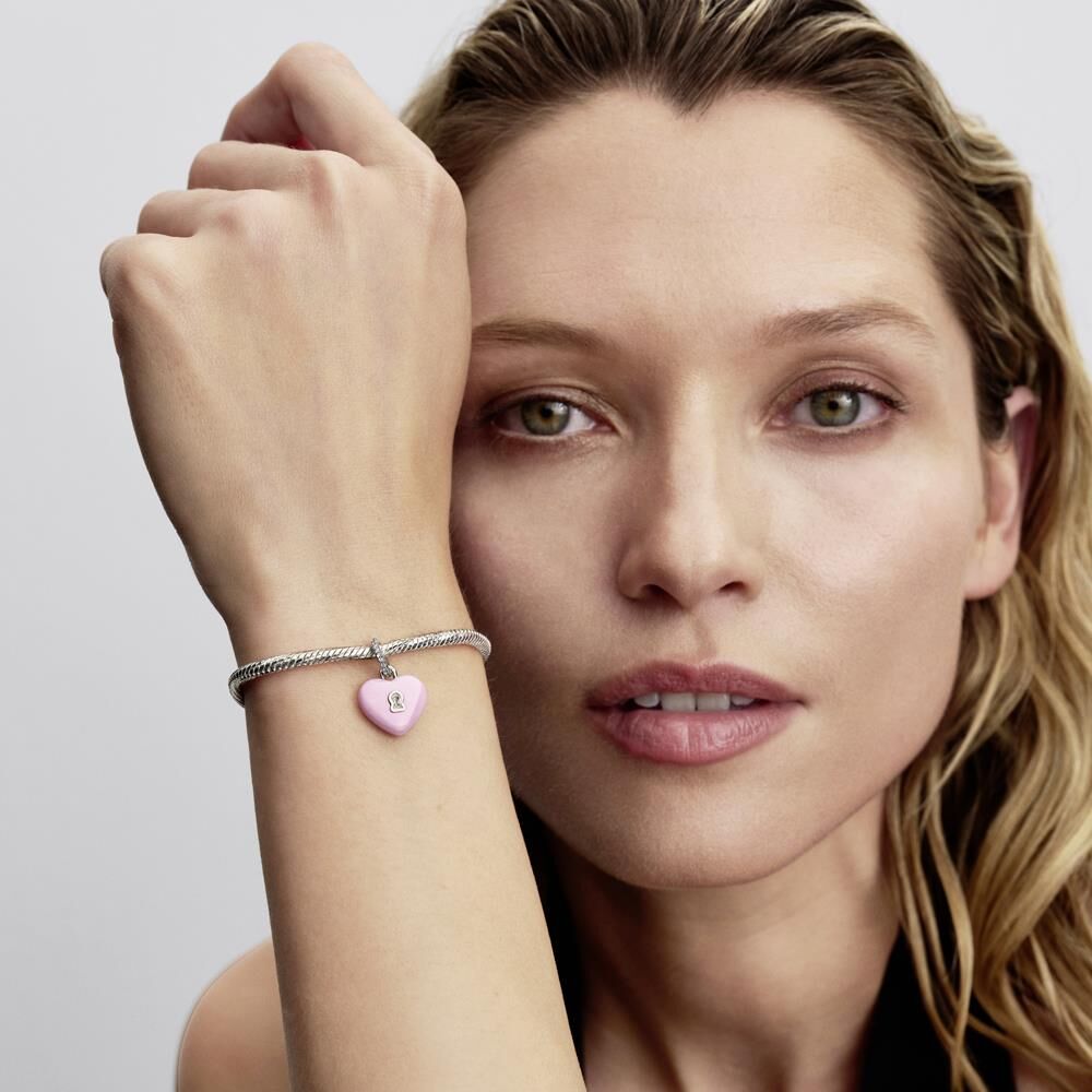 Pandora Moments Anhänger Herzschloss, 925er Silber, Keramik rosa