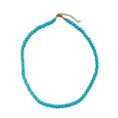 Collier "Schmuck Geschenk Edelstahl Halsschmuck Halskette Edelstein Kugeln", gelbgoldfarben, blau, ANISTON JEWELRY & WATCHES, Halsketten, Damen, Edelstahl Nylon, L: 50 B: 6mm, Edelstahl, Nylon, Collier, Made in Germany - mit Cat´s Eye, B:6mm
