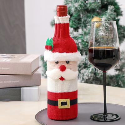Multicon Wholesale Hub Cute Cartoon Santa Snowman Woven Wine Bottle Bags For Christmas, Home Table Christmas Party Dinner Table Decorations acs077