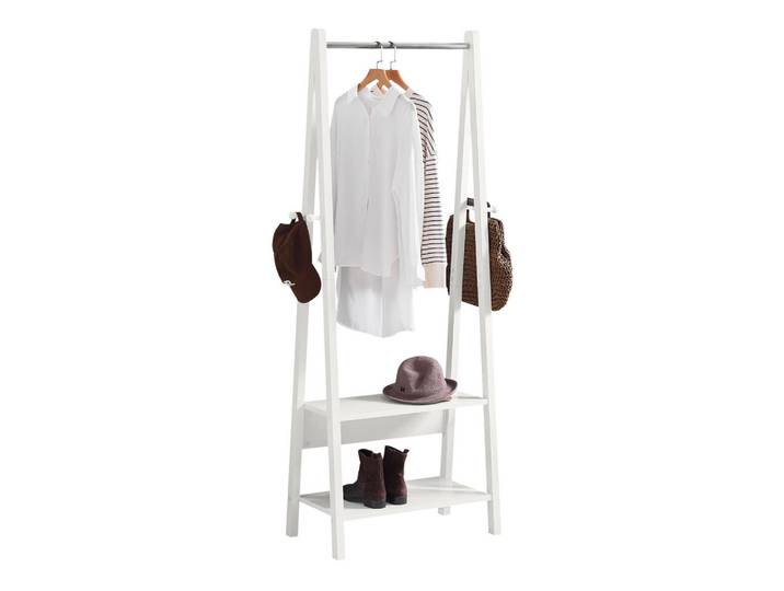SoBuy Kleiderständer mit Kleiderstange und Ablagen Weiß, Holzwerkstoff, 66x180x39 cm, Schlafzimmer, Kleiderschränke, Schrankzubehör