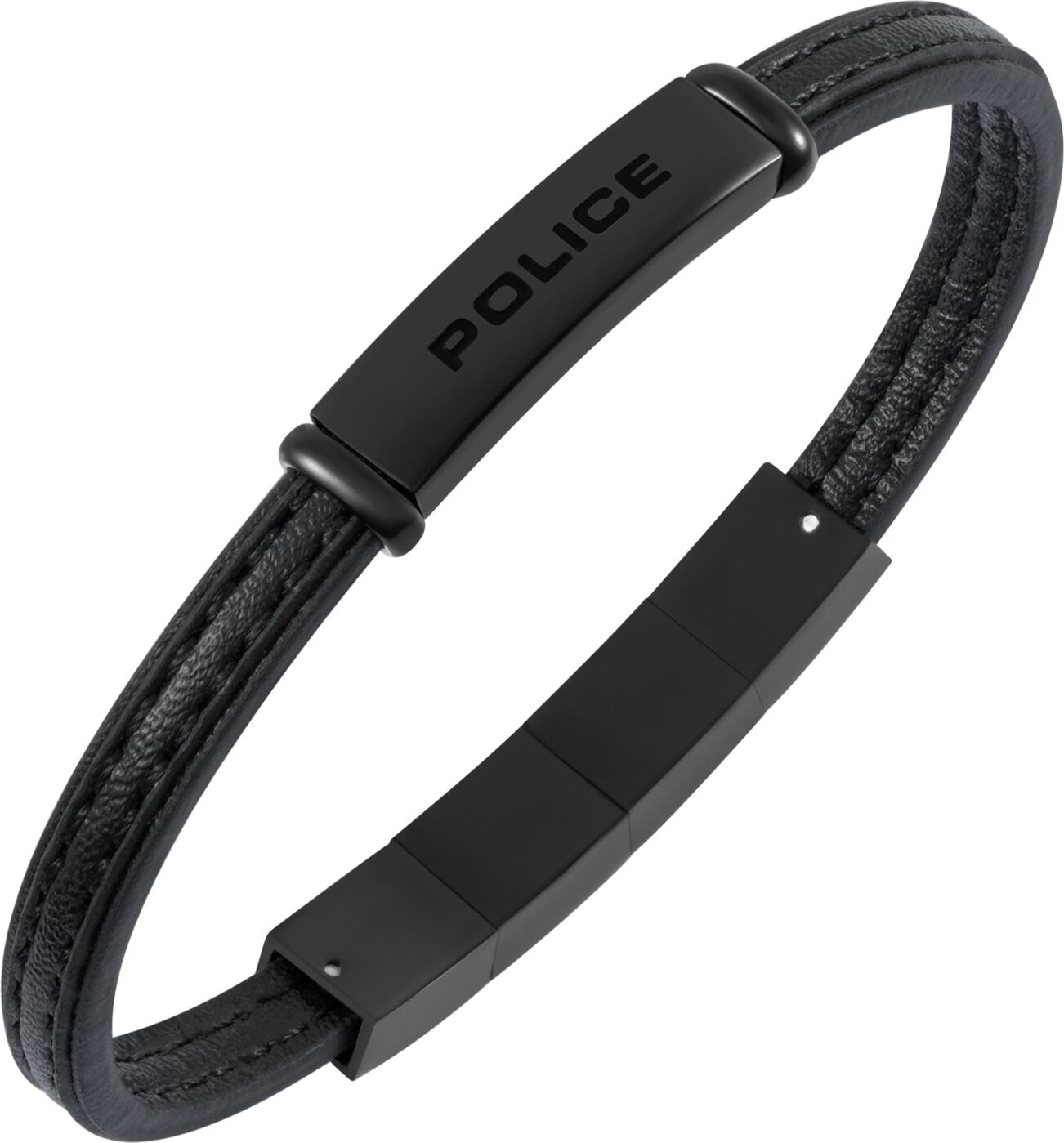 Armband POLICE "Recall", schwarz, Armbänder, 22cm, Edelstahl Leder, Edelstahl, Leder, Armband