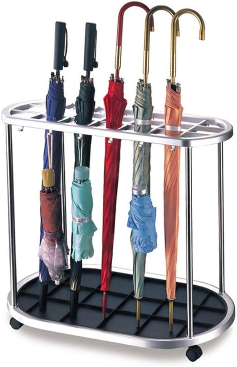 Paraplu stand met 21 slots en 12 haken en afneembare druppelbak - Zwart
