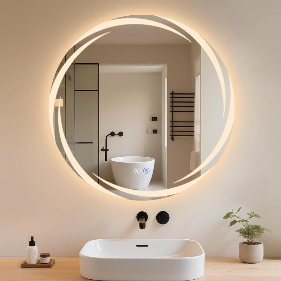 Metro Wall mirror bathroom mirror round LED with lighting touch dimmable Stainless Steel 60 cm H x 60 cm W