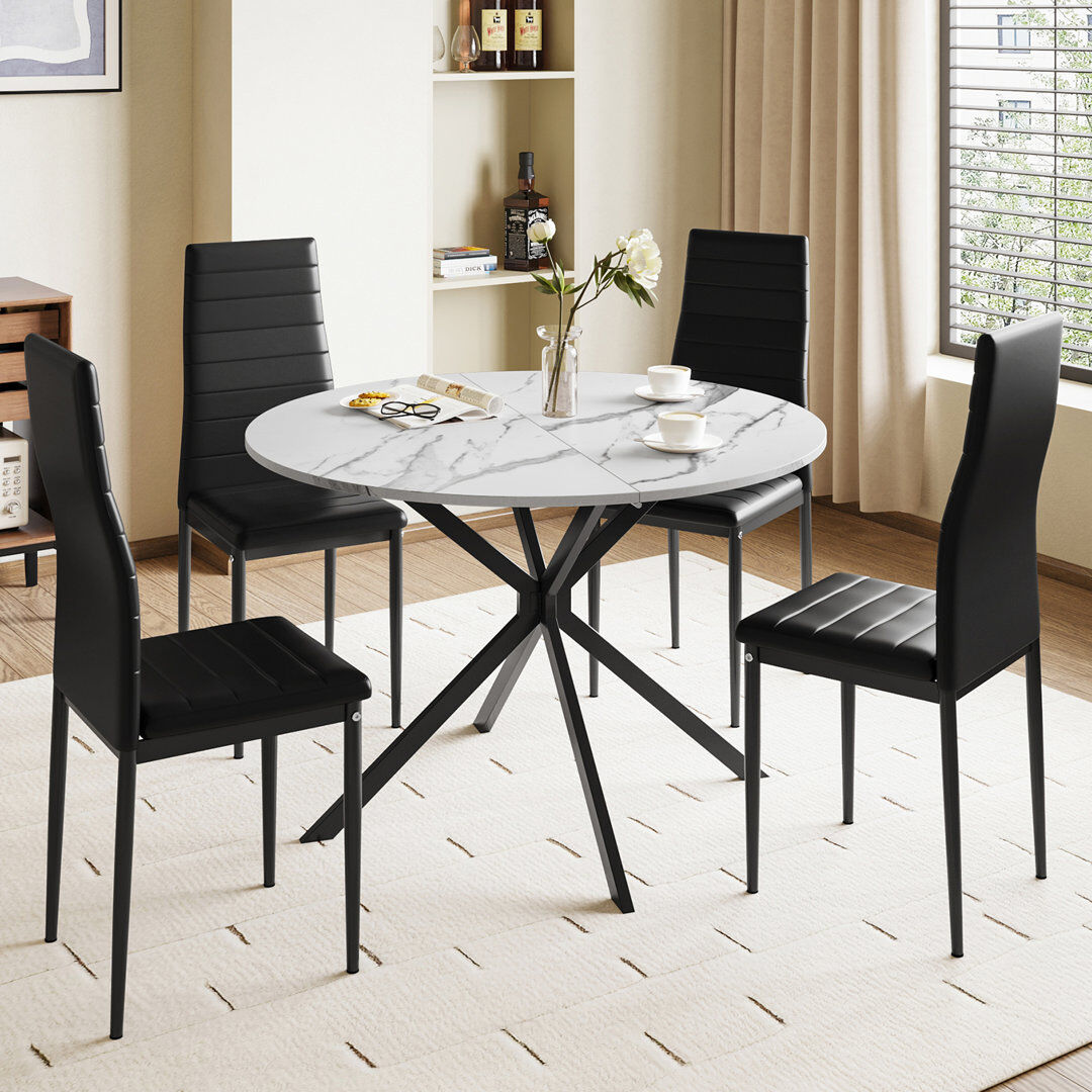 George Oliver 4 -Person Dining Set White/Black 4