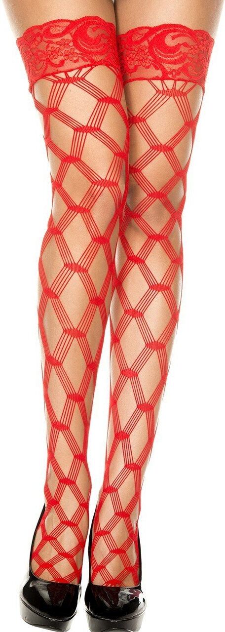Music Legs Bas autofixants filet fils rouges en losange