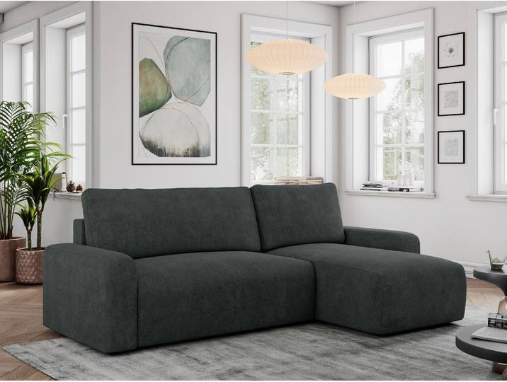 Struktur Stoff, Struktur Couch, Sofa mit Schlaffunktion und Bettkasten, Schlafsofa Struktur, Couchgarnitur Ecke Bettcouch, Struktur Stoff - ARGOS - Dunkelgrau Struktur