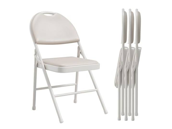 Niwugady Klappstuhl 4er Set, Klappstühle Starker Metallrahmen & PU-Leder Gepolstert, Faltbarer Stuhl Besucher Konferenz Gast Stuhl, Belastbarkeit 150 kg, Ideal als Küchenstühle & Gartenstühle, Beige